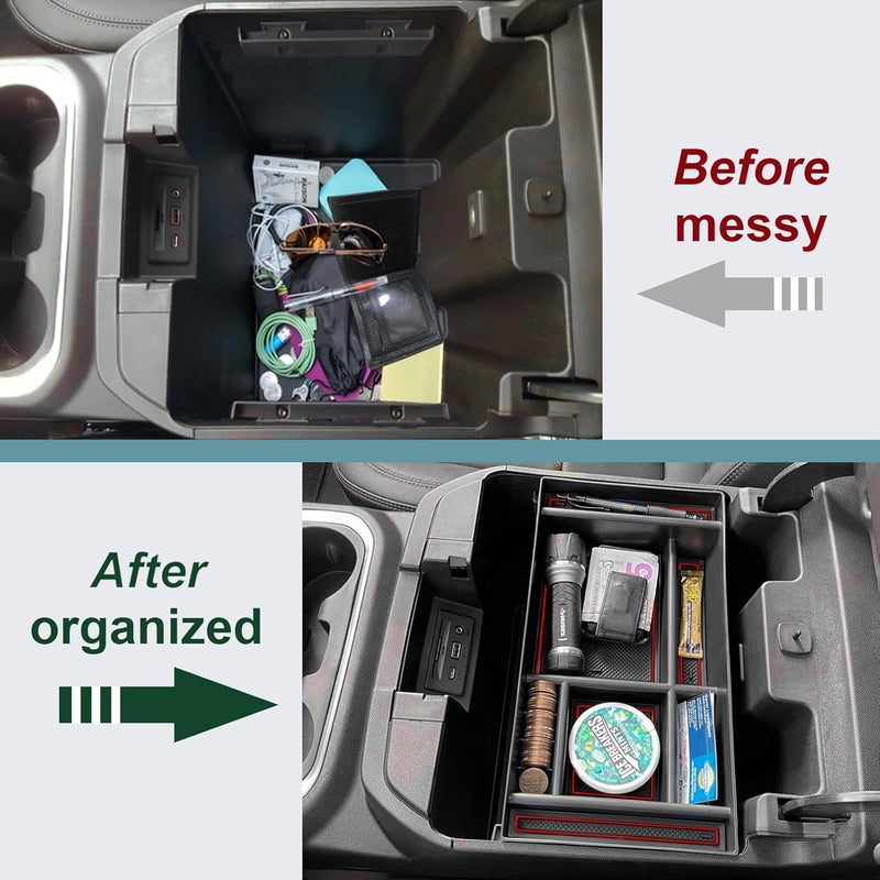 PIMCAR Center Console Organizer Compatible with 2019-2022 Chevy Silverado 1500/GMC Sierra 1500 & 2020-2023 Chevy Silverado/GMC Sierra 2500 HD/3500 HD (Full Console w/Bucket Seats ONLY) Red Trim - Image 5